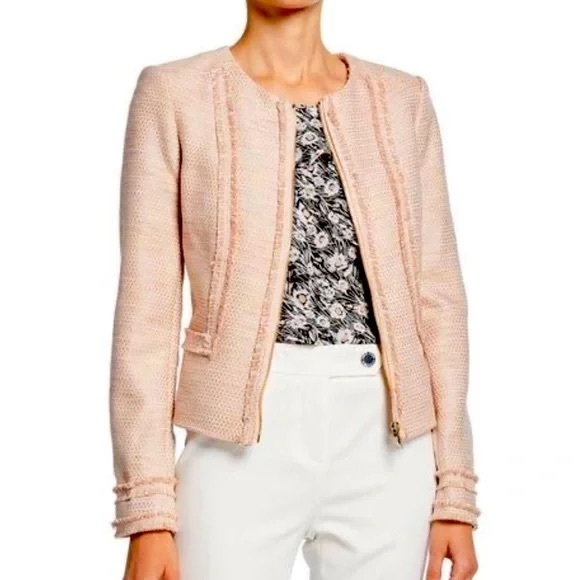 Karl Lagerfeld Pink Tweed Zip Front Blazer - Picture 4 of 16